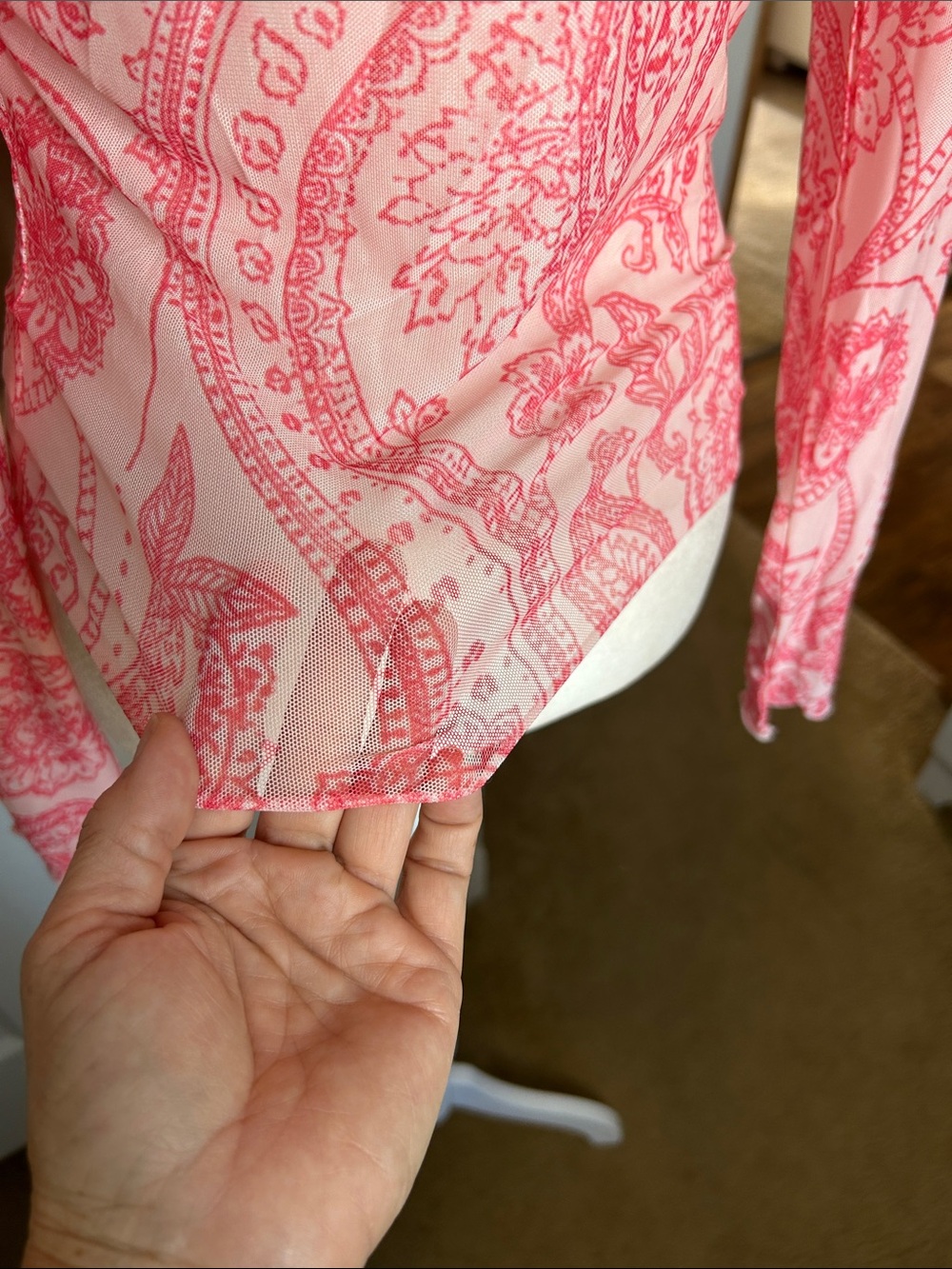 Pink Paisley Mesh Long-Sleeve Top - Picture 5 of 6